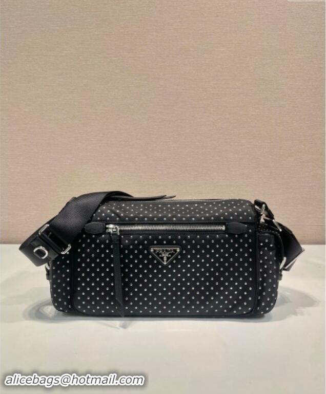 Buy Inexpensive Prada Re-Nylon Shoulder bag with studs 1BC236 Black 2024