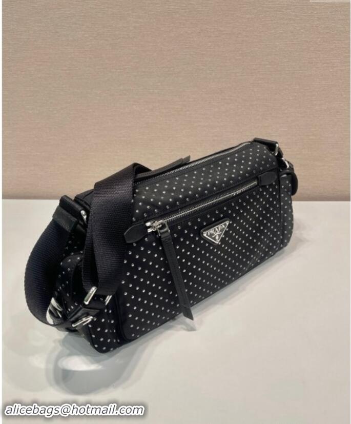 Buy Inexpensive Prada Re-Nylon Shoulder bag with studs 1BC236 Black 2024