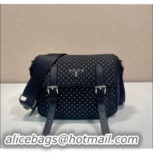 Big Discount Prada Re-Nylon shoulder bag with studs 1BD382 Black 2024