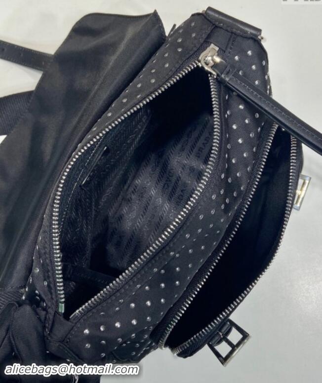 Big Discount Prada Re-Nylon shoulder bag with studs 1BD382 Black 2024