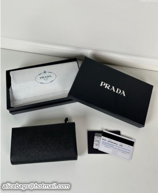 Top Quality Prada Large Saffiano leather wallet 1ML009 black/gold triangle 2024