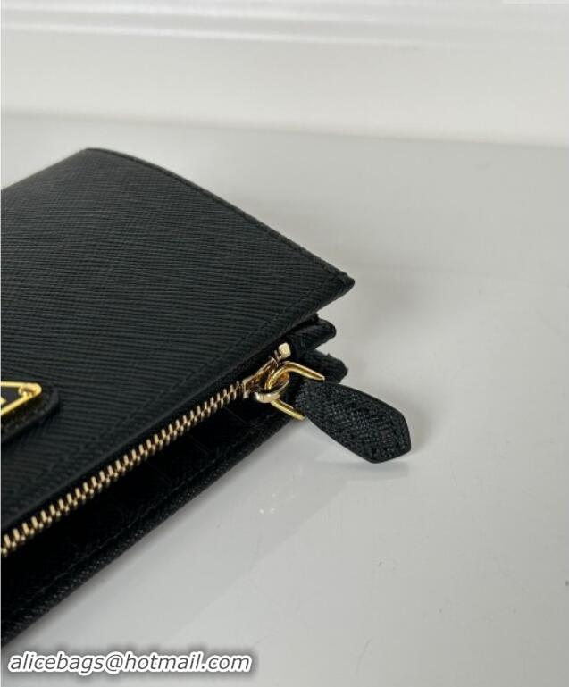 Top Quality Prada Large Saffiano leather wallet 1ML009 black/gold triangle 2024