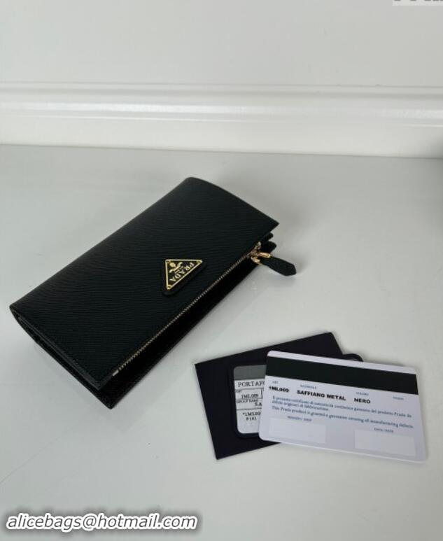 Top Quality Prada Large Saffiano leather wallet 1ML009 black/gold triangle 2024