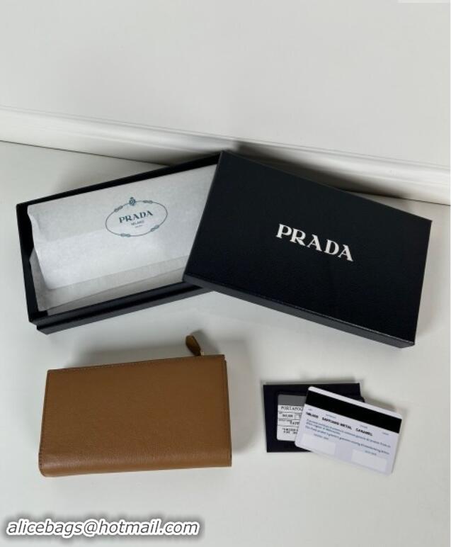 Unique Discount Prada Large Saffiano leather wallet 1ML009 Brown 2024