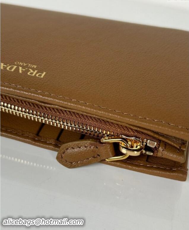 Unique Discount Prada Large Saffiano leather wallet 1ML009 Brown 2024