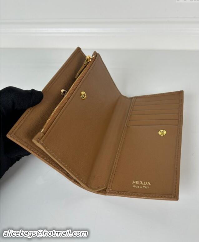 Unique Discount Prada Large Saffiano leather wallet 1ML009 Brown 2024