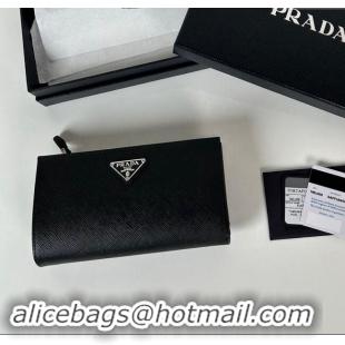 Top Grade Prada Large Saffiano leather wallet 1ML009 black /silver triangle 2024