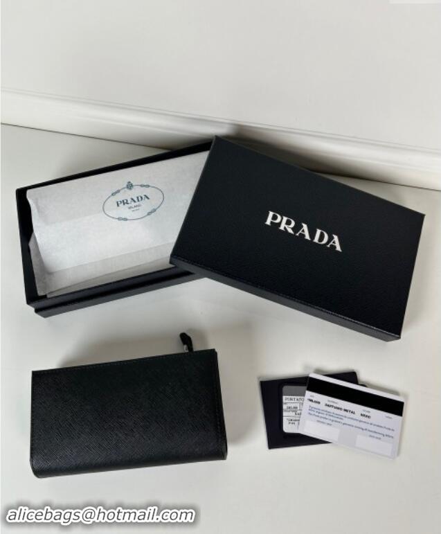 Top Grade Prada Large Saffiano leather wallet 1ML009 black /silver triangle 2024