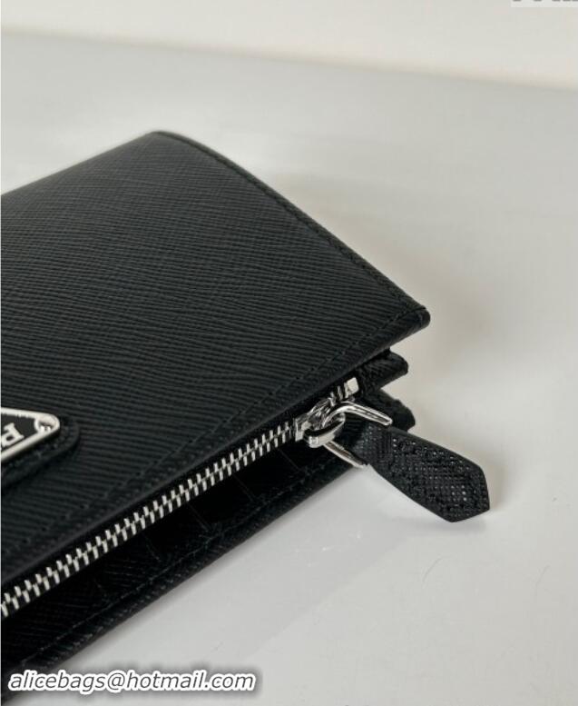 Top Grade Prada Large Saffiano leather wallet 1ML009 black /silver triangle 2024