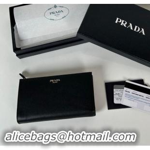 Most Popular Prada Large Saffiano leather wallet 1ML009 black/gold logo 2024