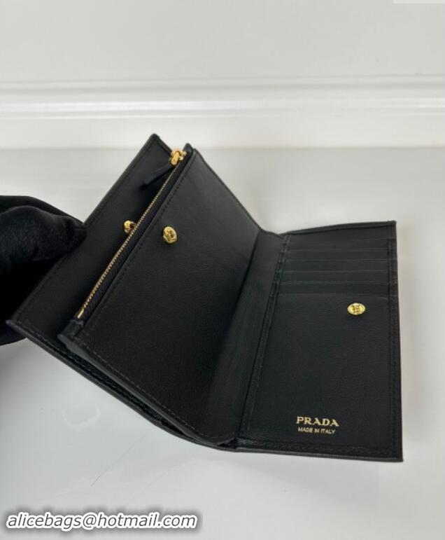 Most Popular Prada Large Saffiano leather wallet 1ML009 black/gold logo 2024