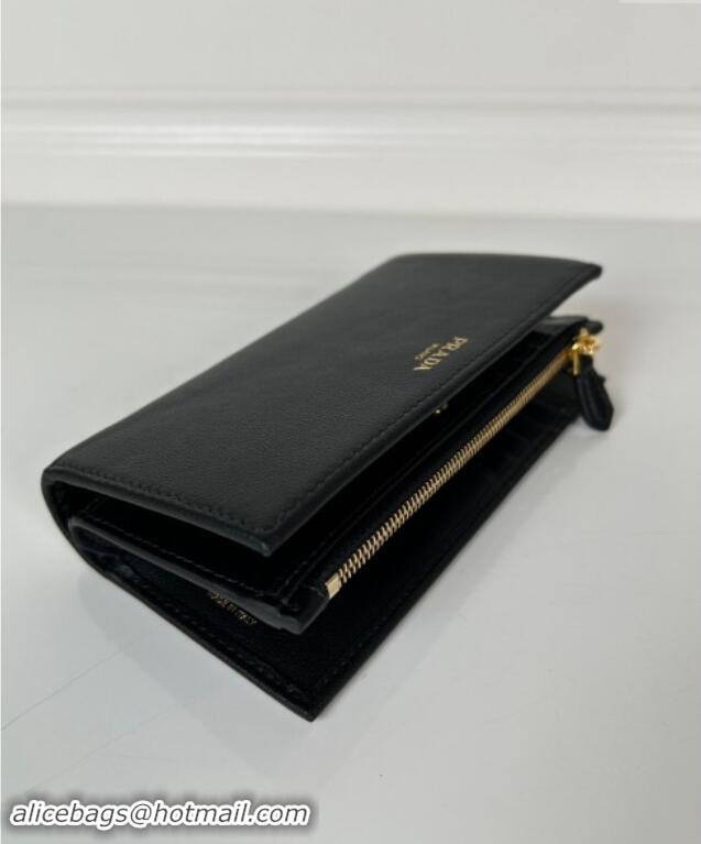 Most Popular Prada Large Saffiano leather wallet 1ML009 black/gold logo 2024