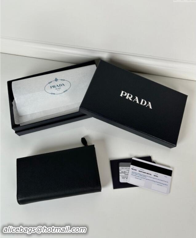 Most Popular Prada Large Saffiano leather wallet 1ML009 black/gold logo 2024