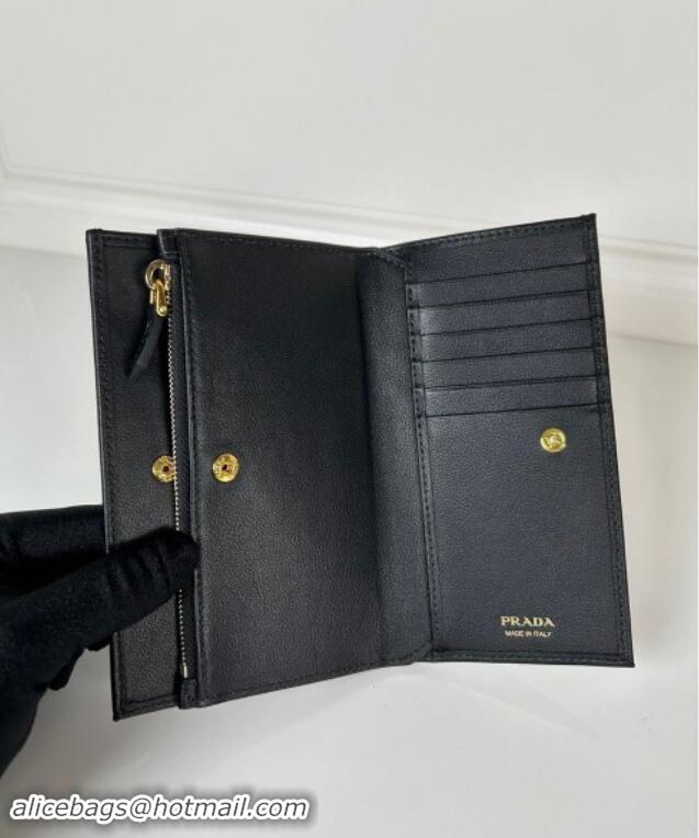 Most Popular Prada Large Saffiano leather wallet 1ML009 black/gold logo 2024