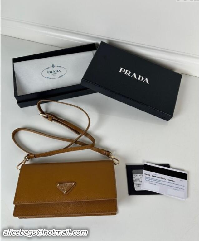 Top Design Prada Saffiano leather mini-bag 1NF059 brown 2024