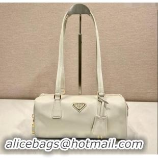 Low Cost Prada Medium leather top-handle bag with padlock 1BB127 White 2024