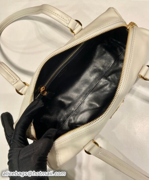 Low Cost Prada Medium leather top-handle bag with padlock 1BB127 White 2024