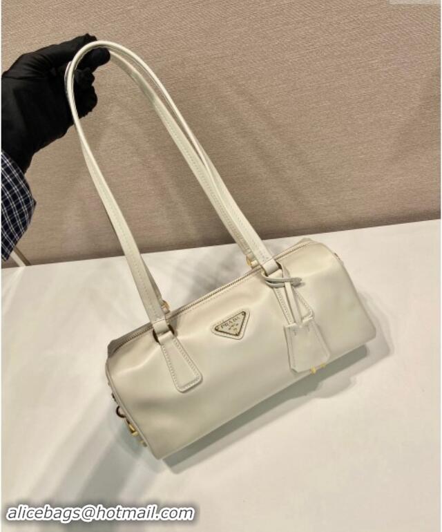 Low Cost Prada Medium leather top-handle bag with padlock 1BB127 White 2024