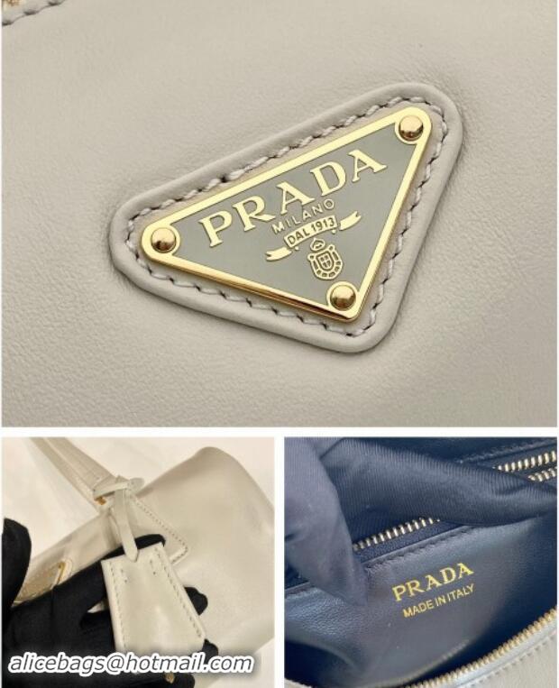 Low Cost Prada Medium leather top-handle bag with padlock 1BB127 White 2024