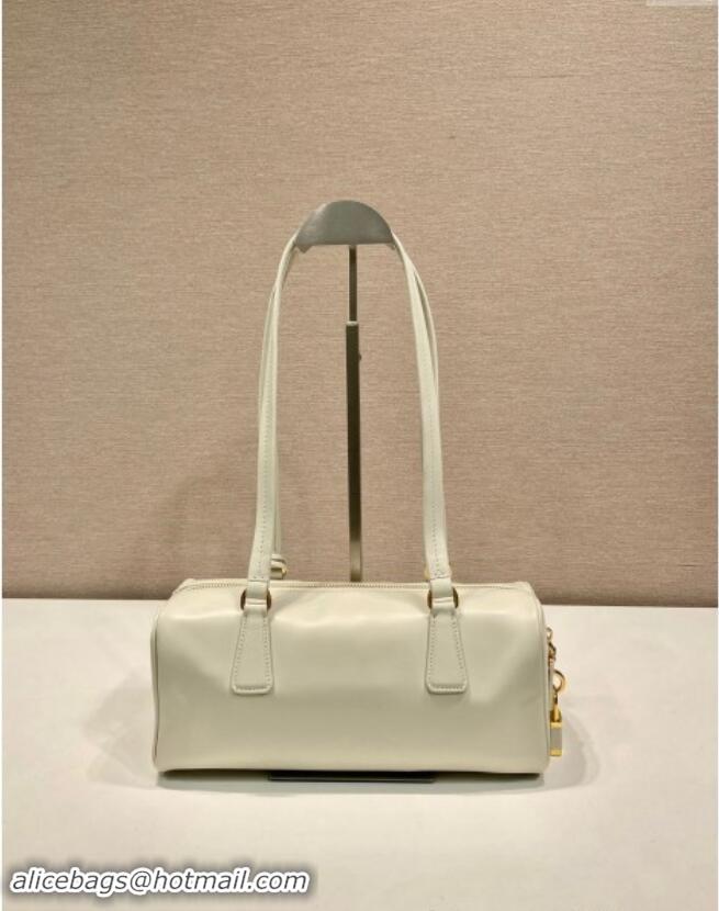 Low Cost Prada Medium leather top-handle bag with padlock 1BB127 White 2024