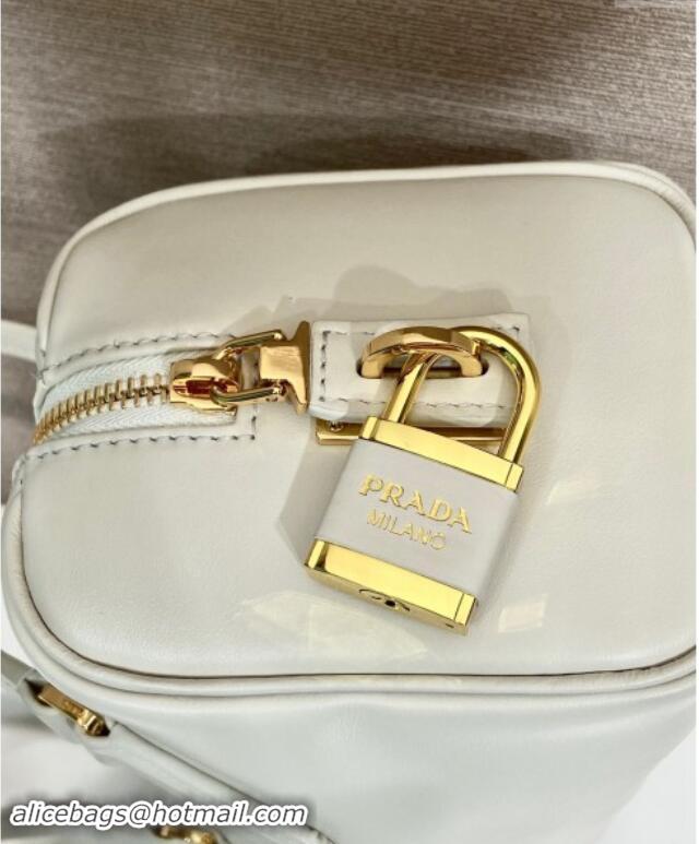 Low Cost Prada Medium leather top-handle bag with padlock 1BB127 White 2024