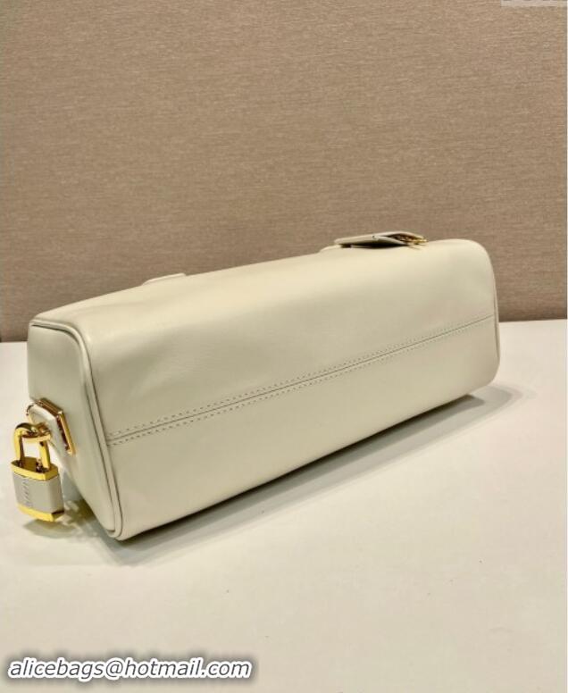 Low Cost Prada Medium leather top-handle bag with padlock 1BB127 White 2024