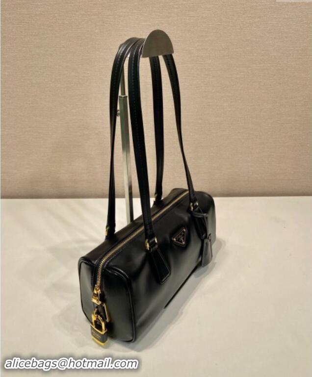 Best Price Prada Medium leather top-handle bag with padlock 1BB127 Black 2024