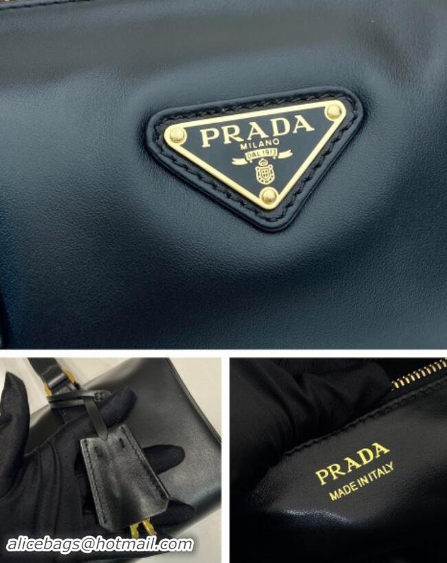 Best Price Prada Medium leather top-handle bag with padlock 1BB127 Black 2024