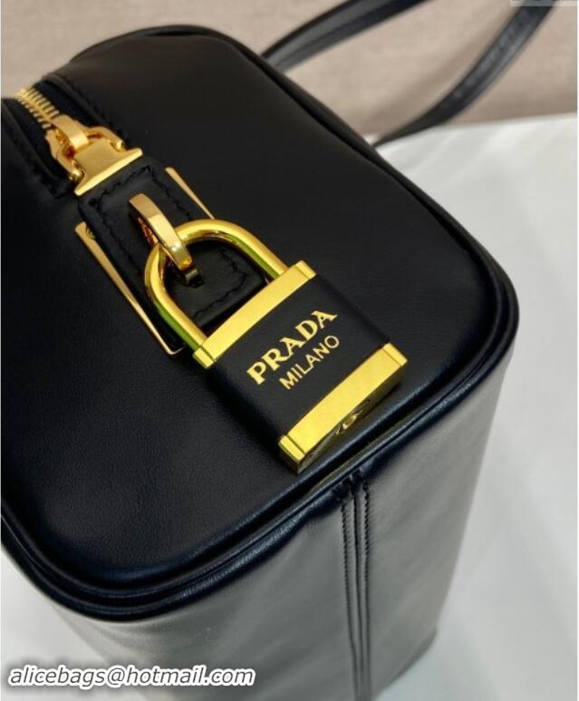 Best Price Prada Medium leather top-handle bag with padlock 1BB127 Black 2024