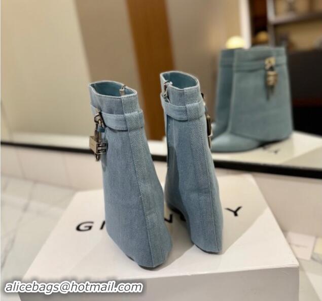 Best Product Givenchy Shark Lock Wedge Ankle Boots 8.5cm in Washed Denim Canvas Light Blue 1122020