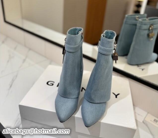 Best Product Givenchy Shark Lock Wedge Ankle Boots 8.5cm in Washed Denim Canvas Light Blue 1122020