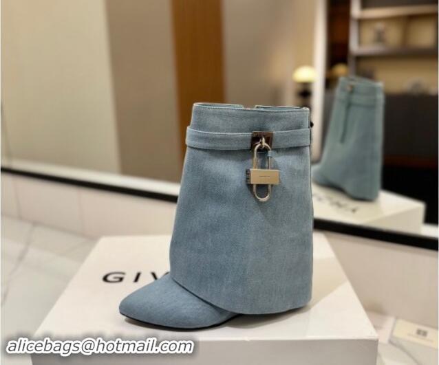 Best Product Givenchy Shark Lock Wedge Ankle Boots 8.5cm in Washed Denim Canvas Light Blue 1122020