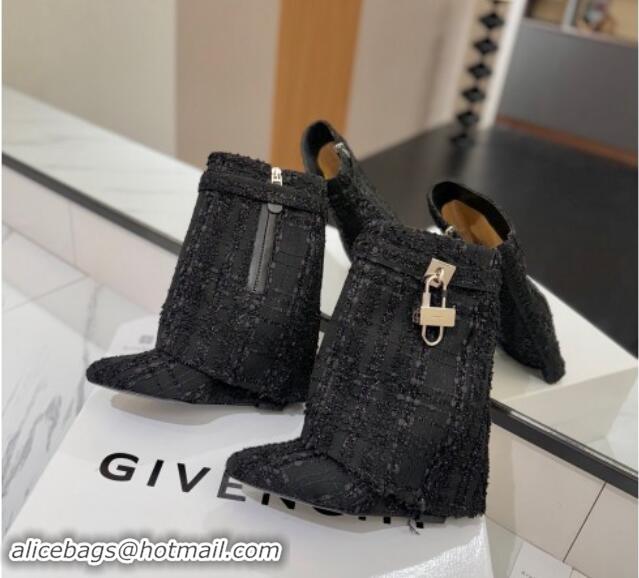 Pretty Style Givenchy Shark Lock Wedge Ankle Boots 8.5cm in Black Tweed Fabric 1122022