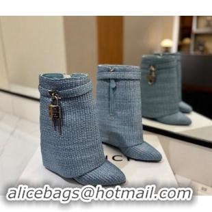 Purchase Givenchy Shark Lock Woven Wedge Ankle Boots 8.5cm Blue 1122024