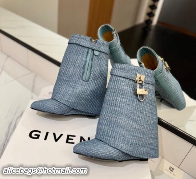 Purchase Givenchy Shark Lock Woven Wedge Ankle Boots 8.5cm Blue 1122024