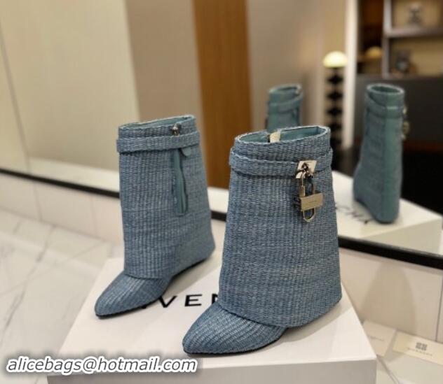 Purchase Givenchy Shark Lock Woven Wedge Ankle Boots 8.5cm Blue 1122024