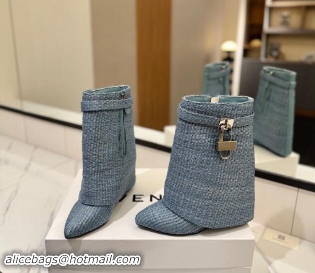 Purchase Givenchy Shark Lock Woven Wedge Ankle Boots 8.5cm Blue 1122024