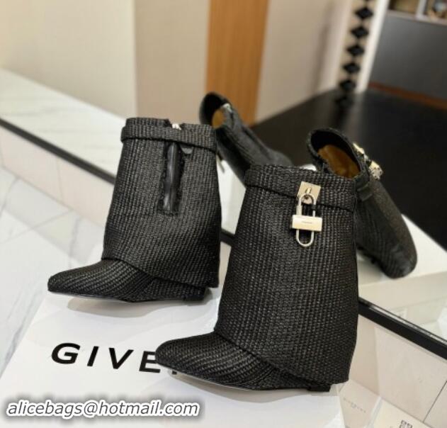 Good Quality Givenchy Shark Lock Woven Wedge Ankle Boots 8.5cm Black 1122025