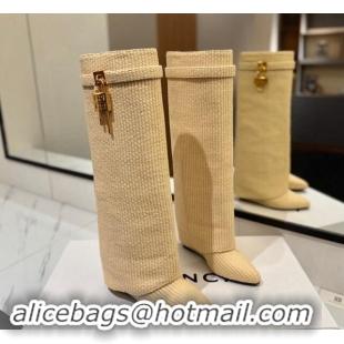 Low Price Givenchy Shark Lock Woven Wedge High Boots 8.5cm Beige 1122027