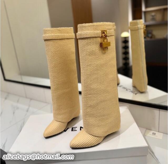 Low Price Givenchy Shark Lock Woven Wedge High Boots 8.5cm Beige 1122027