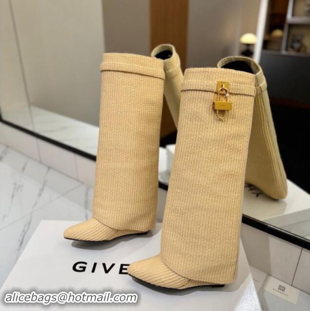 Low Price Givenchy Shark Lock Woven Wedge High Boots 8.5cm Beige 1122027