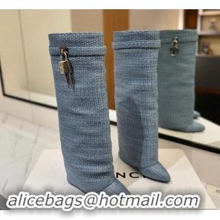 Good Looking Givenchy Shark Lock Woven Wedge High Boots 8.5cm Blue 1122028