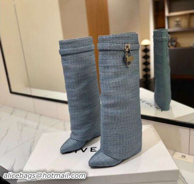 Good Looking Givenchy Shark Lock Woven Wedge High Boots 8.5cm Blue 1122028