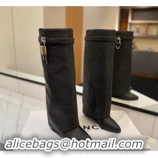 Top Design Givenchy Shark Lock Woven Wedge High Boots 8.5cm Black 1122029