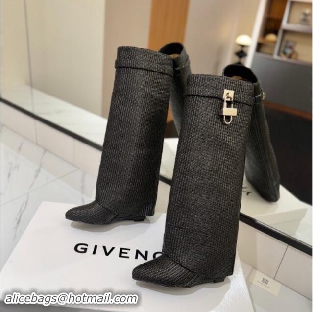 Top Design Givenchy Shark Lock Woven Wedge High Boots 8.5cm Black 1122029