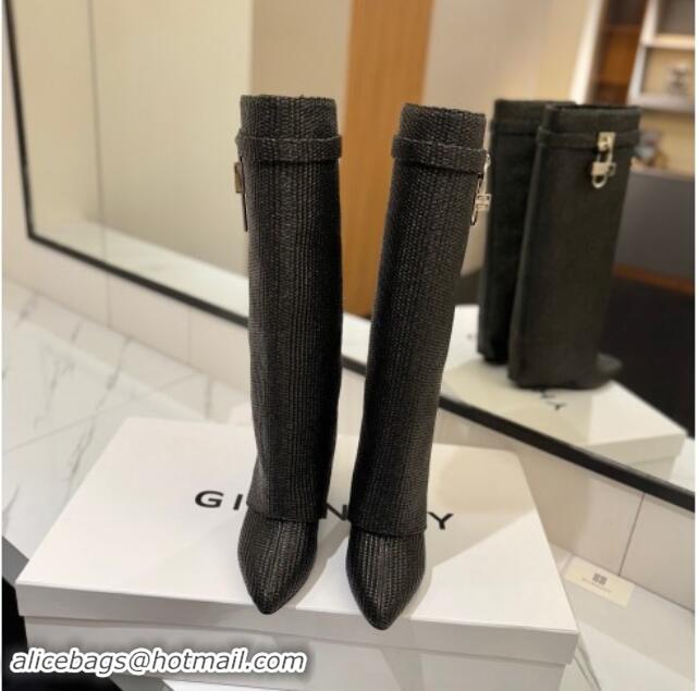 Top Design Givenchy Shark Lock Woven Wedge High Boots 8.5cm Black 1122029