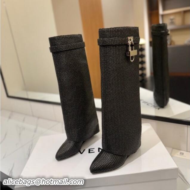 Top Design Givenchy Shark Lock Woven Wedge High Boots 8.5cm Black 1122029