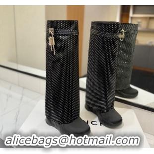 Best Product Givenchy Shark Lock Biker high boots 10.5cm in satin and suede with Strass Black 1122030