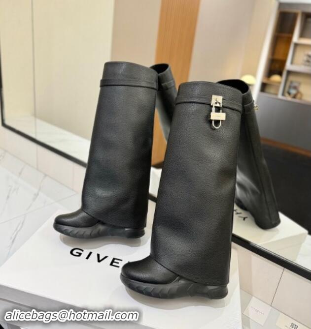 Good Product Givenchy Shark Lock Biker high boots 10.5cm in grained leather Black 1122031