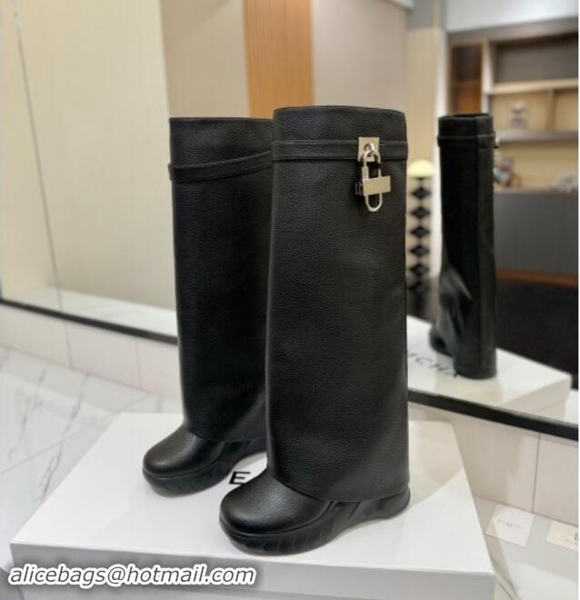 Good Product Givenchy Shark Lock Biker high boots 10.5cm in grained leather Black 1122031